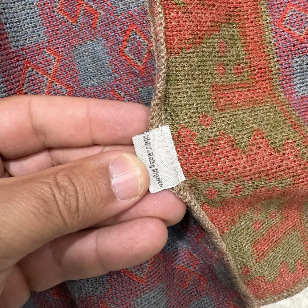 SOL Peruvian 100% Baby Alpaca‎ Southwest Print Cardigan Sweater Sz S Draped Open